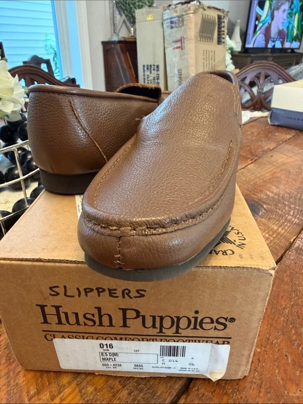 Hush Puppies Men's Brown Pebble-Grain Slip-On Loafers